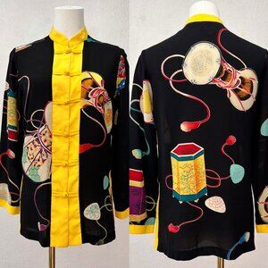 Vintage Anne Namba 100% Silk Mandarin Tunic w/ Frog Closures Long Sleeve Sz XS
